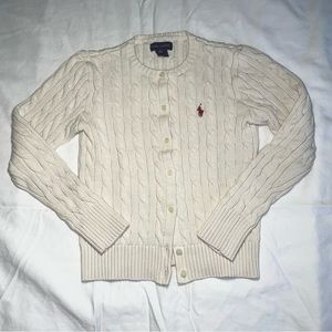 Ralph Lauren Girl’s Cotton Ivory Cable-Knit Cardigan